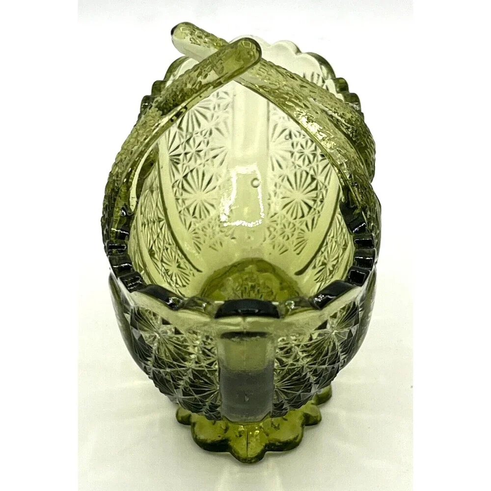 Fenton Art Glass Colonial Green Glass‎ Basket American Classic Twig Handle EUC